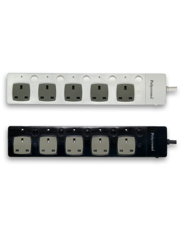 Polycrome Switched Extension Lead - 13A 5 Way Black 1.5m