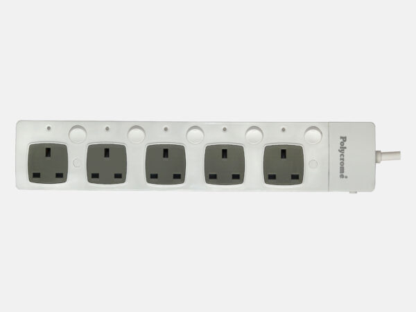 Polycrome Switched Extension Lead - 13A 5 Way White 1.5m