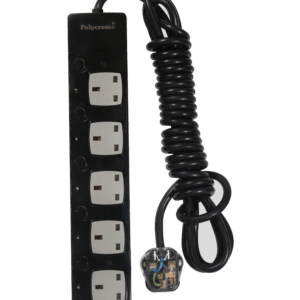 Polycrome Switched Extension Lead - 13A 5 Way Black 1.5m