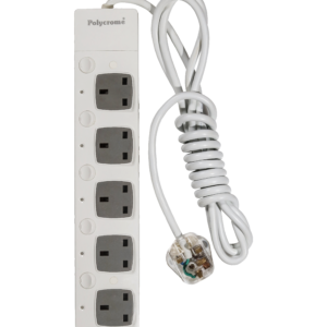 Polycrome Switched Extension Lead - 13A 5 Way White 1.5m