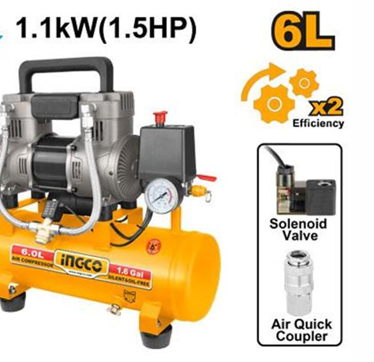 INGCO AIR COMPRESSOR 1.5HP 6L OIL FREE SYSTEM