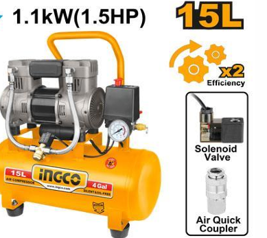 INGCO AIR COMPRESSOR 1.5HP 15L OIL FREE SYSTEM