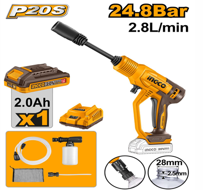 INGCO CORDLESS PRESSURE WASHER 20V 24.8BAR