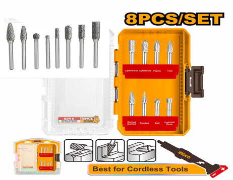 INGCO 8 PCS TUNGSTEN CARBIDE ROTARY BURRS SET