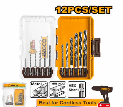 INGCO 12 PCS HSS DRILL BITS SET