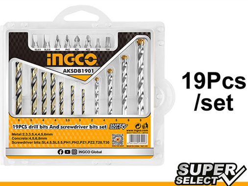 INGCO 19 PCS DRILL BITS & SCREWDRIVER BITS SET