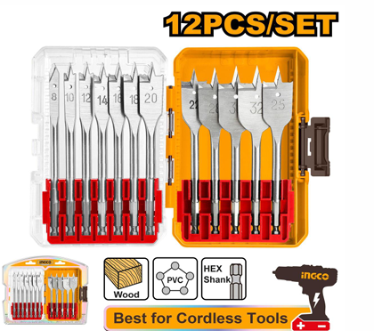 INGCO 12 PCS FLAT WOOD DRILL BITS SET