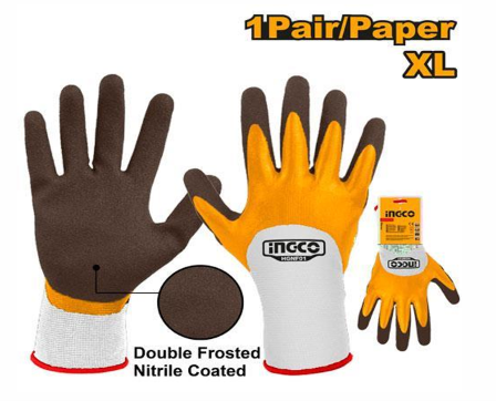 INGCO NITRILE FROSTED COATED GLOVES XL