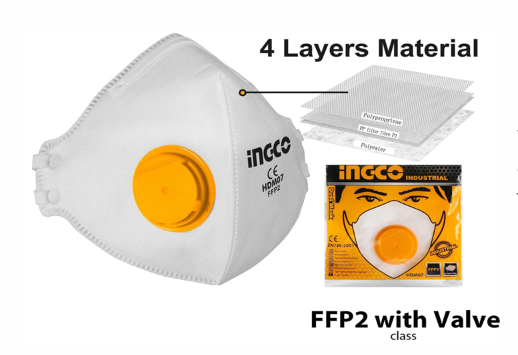 INGCO DUST MASK WITH VALVE (4 LAYER MATERIAL)