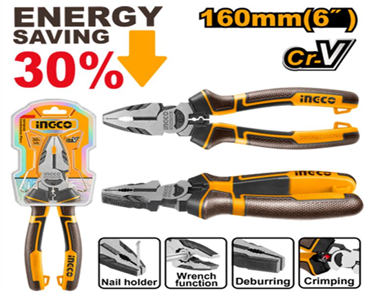 INGCO HIGH LEVERAGE COMBINATION PLIERS 160MM 6''