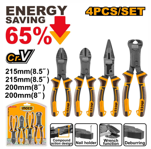 INGCO 4 PCS COMPOUND ACTION PLIERS SET