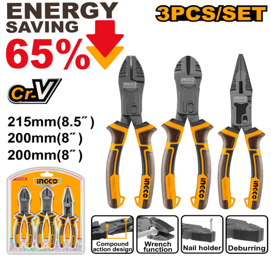 INGCO 3 PCS COMPOUND ACTION PLIERS SET